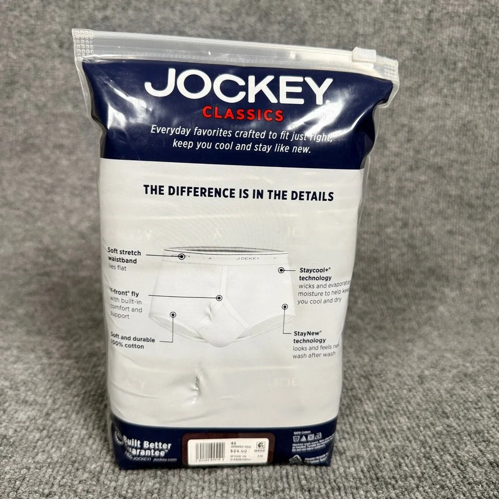New Jockey Classic Mens Size‎ 42 Briefs White Cotton Full Rise Underwear
